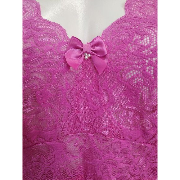 90's Vintage Deadstock Shadowline Nylon Pink with Lace Night Gown - Picture 3 of 12